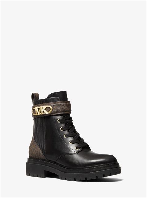 michael kors parker logo and leather boot|Parker Leather Combat Boot .